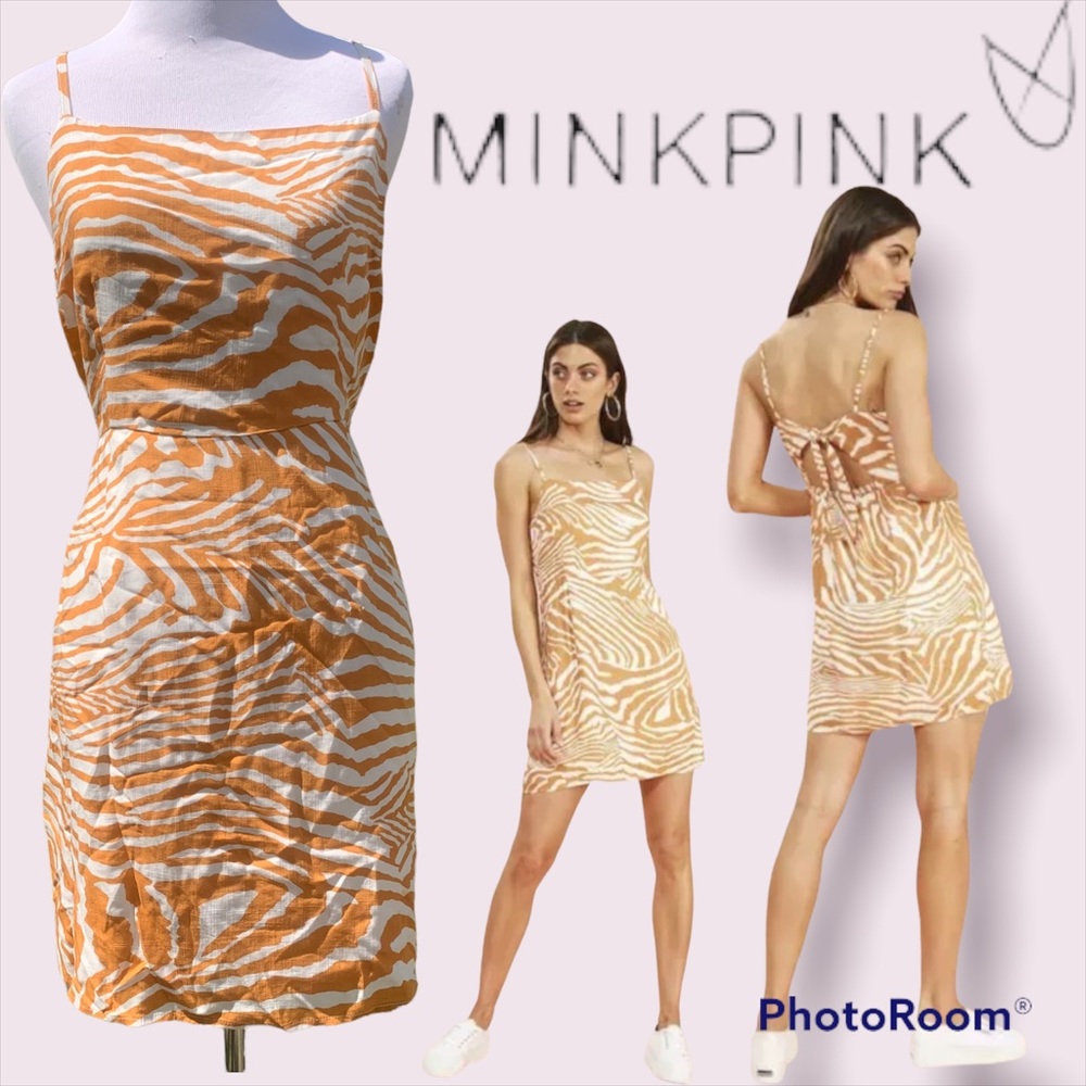 MINKPINK Pretty Wild Mini Dress tangerine orange Zebra Print Medium